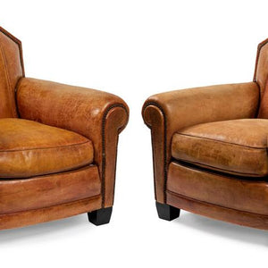 A Pair of Studded Leather Vintage Club Chairs
