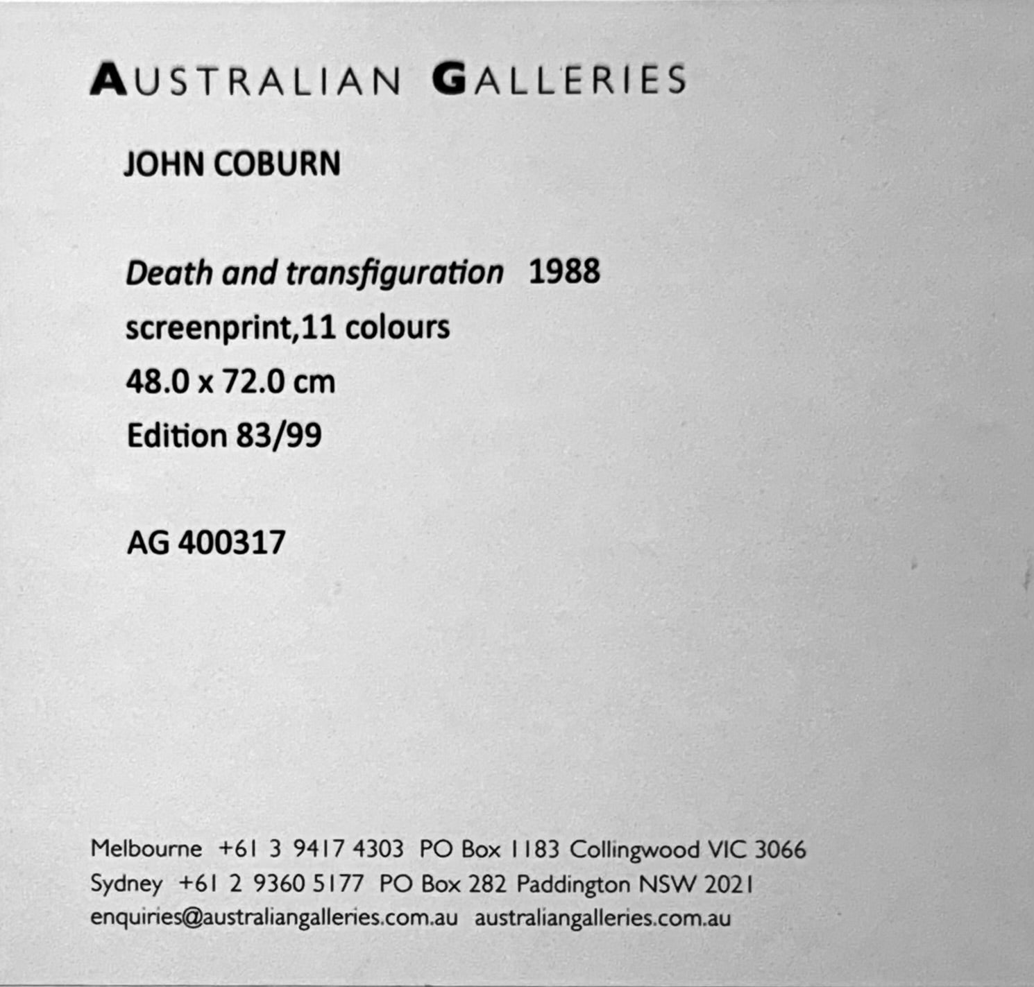 John Coburn 'Death and Transfiguration'