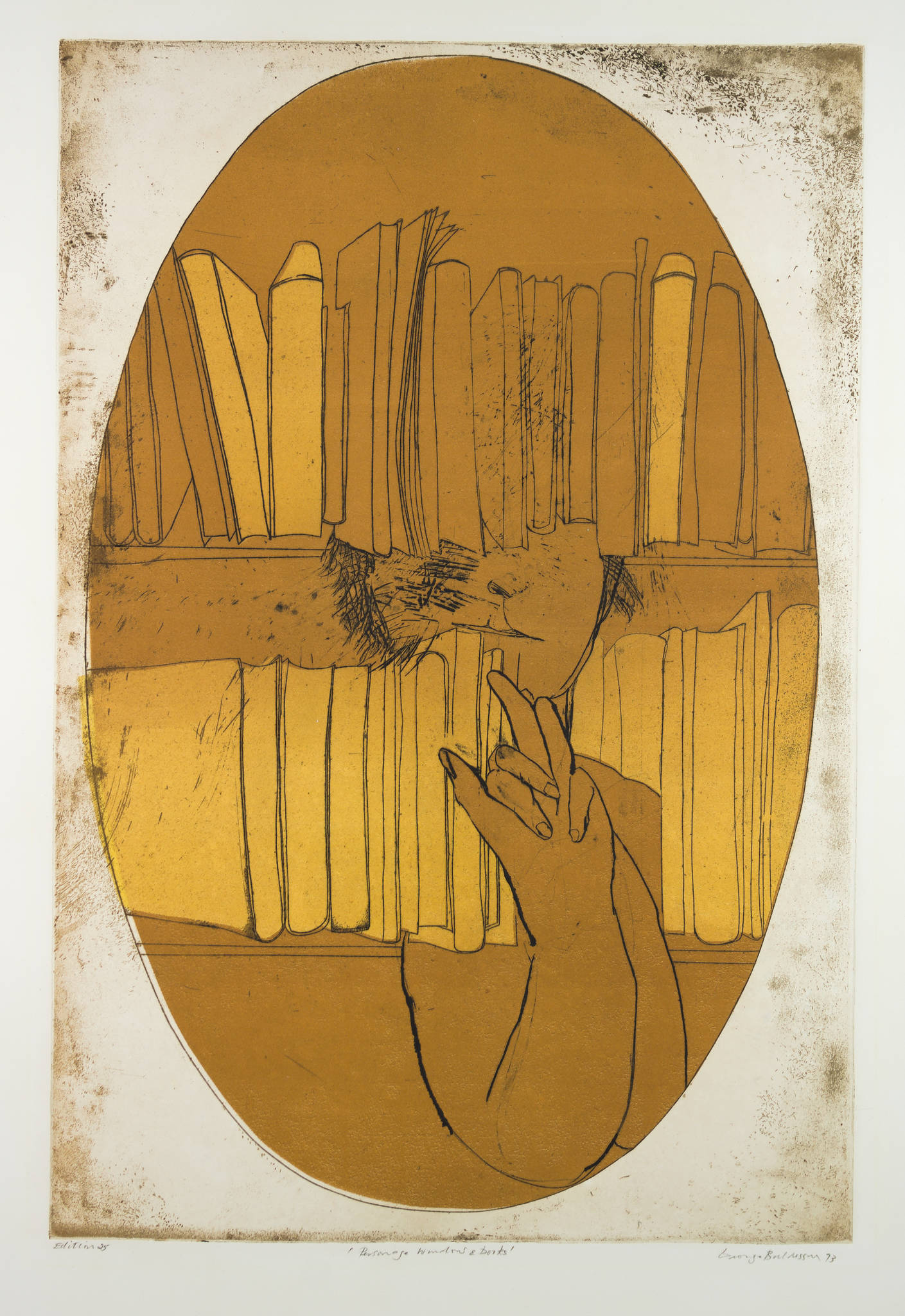 George Baldessin 'Personage, Windows & Books'