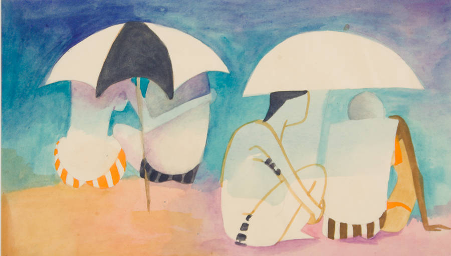 Dorothy Braund 'Umbrellas on the Beach'