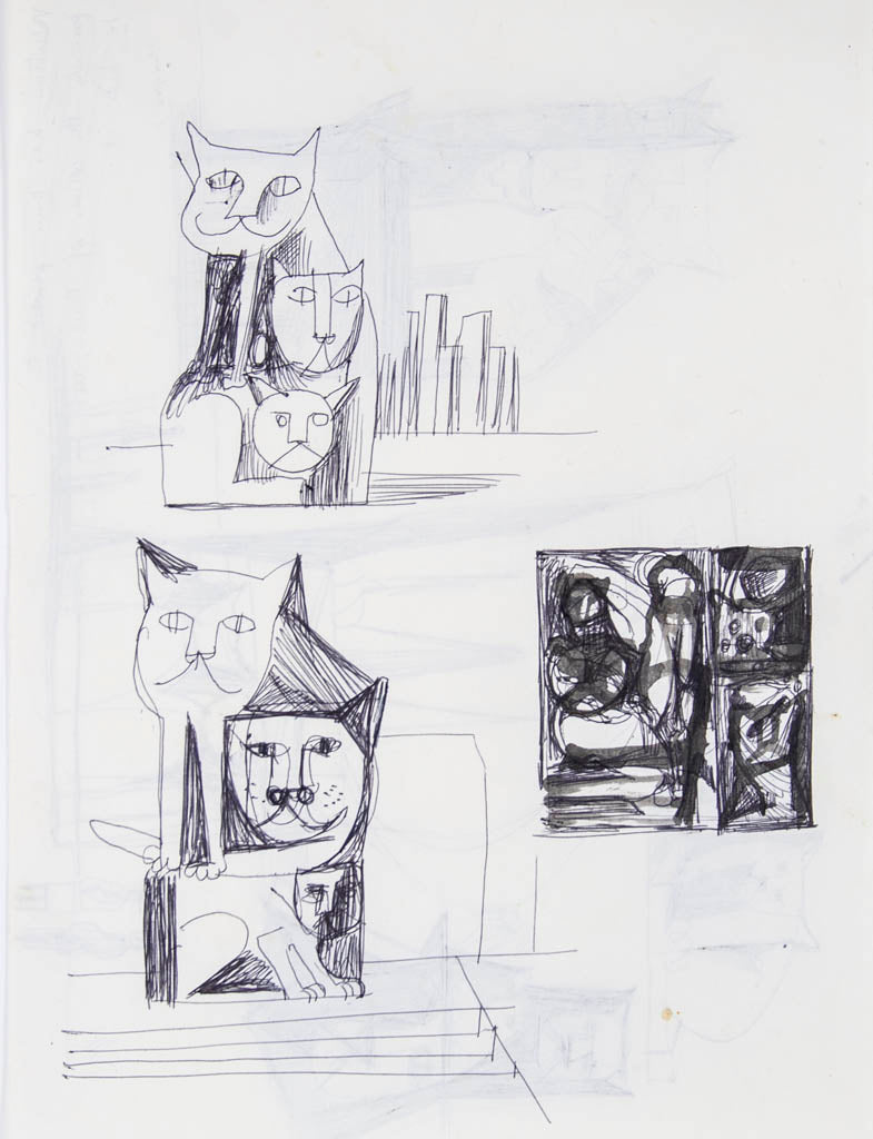 Erwin Fabian 'Untitled (A sheet of cat drawings)' - Two Sided