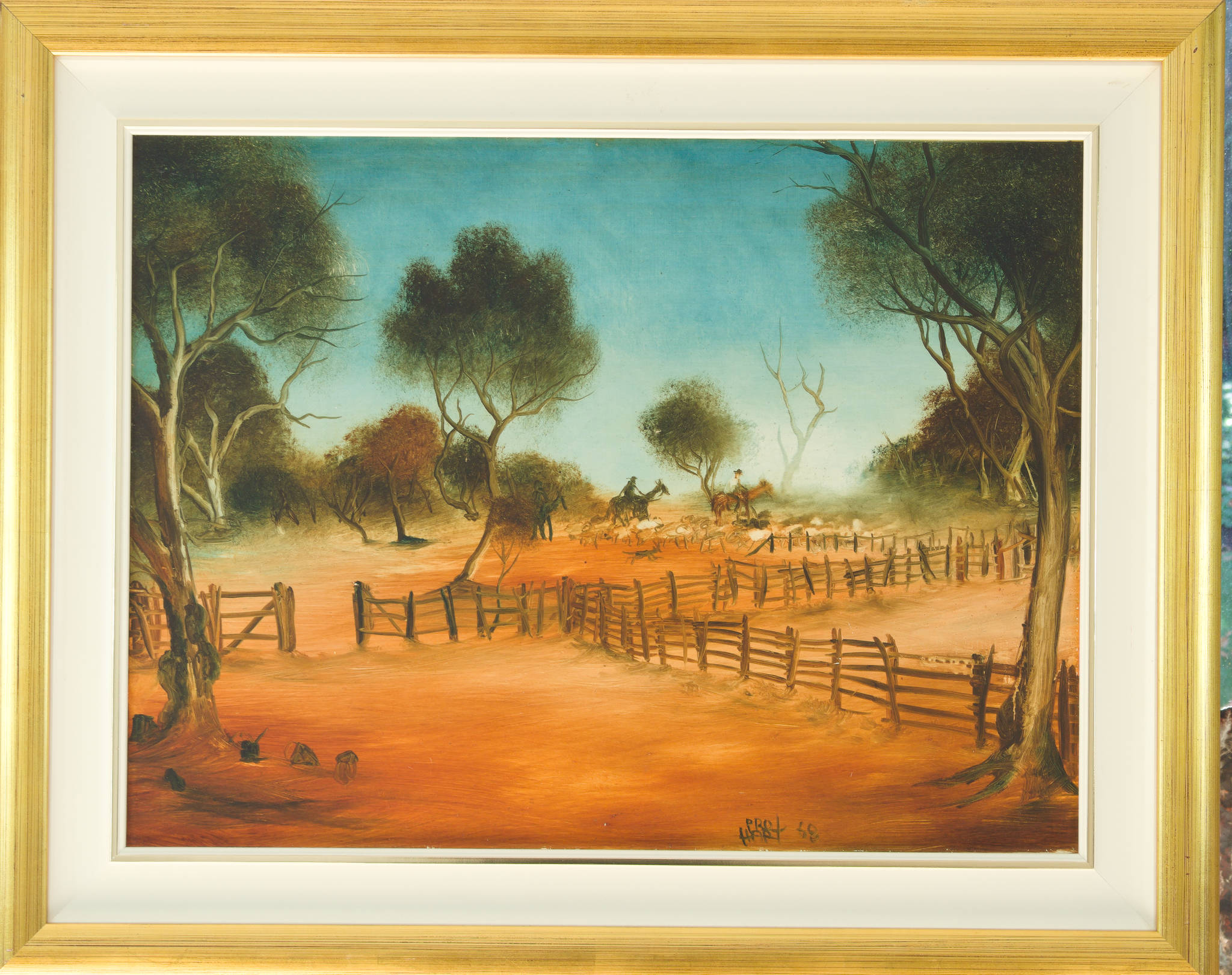 Pro Hart 'Rounding up Sheep'