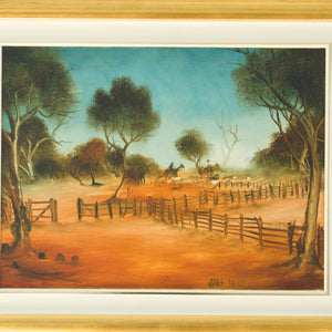 Pro Hart 'Rounding up Sheep'