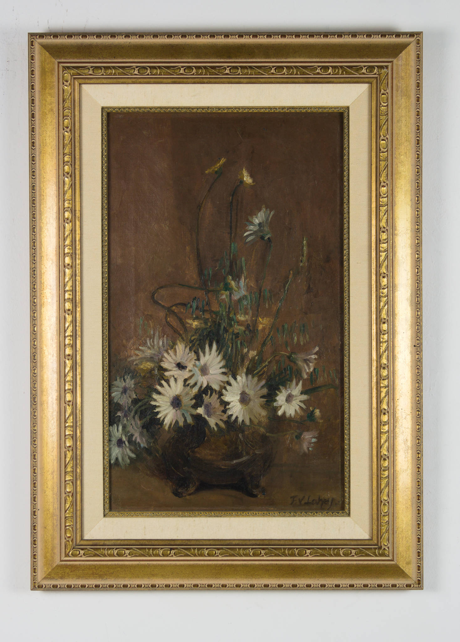 Vida Lahey 'White Daisies in Brown Bowl'