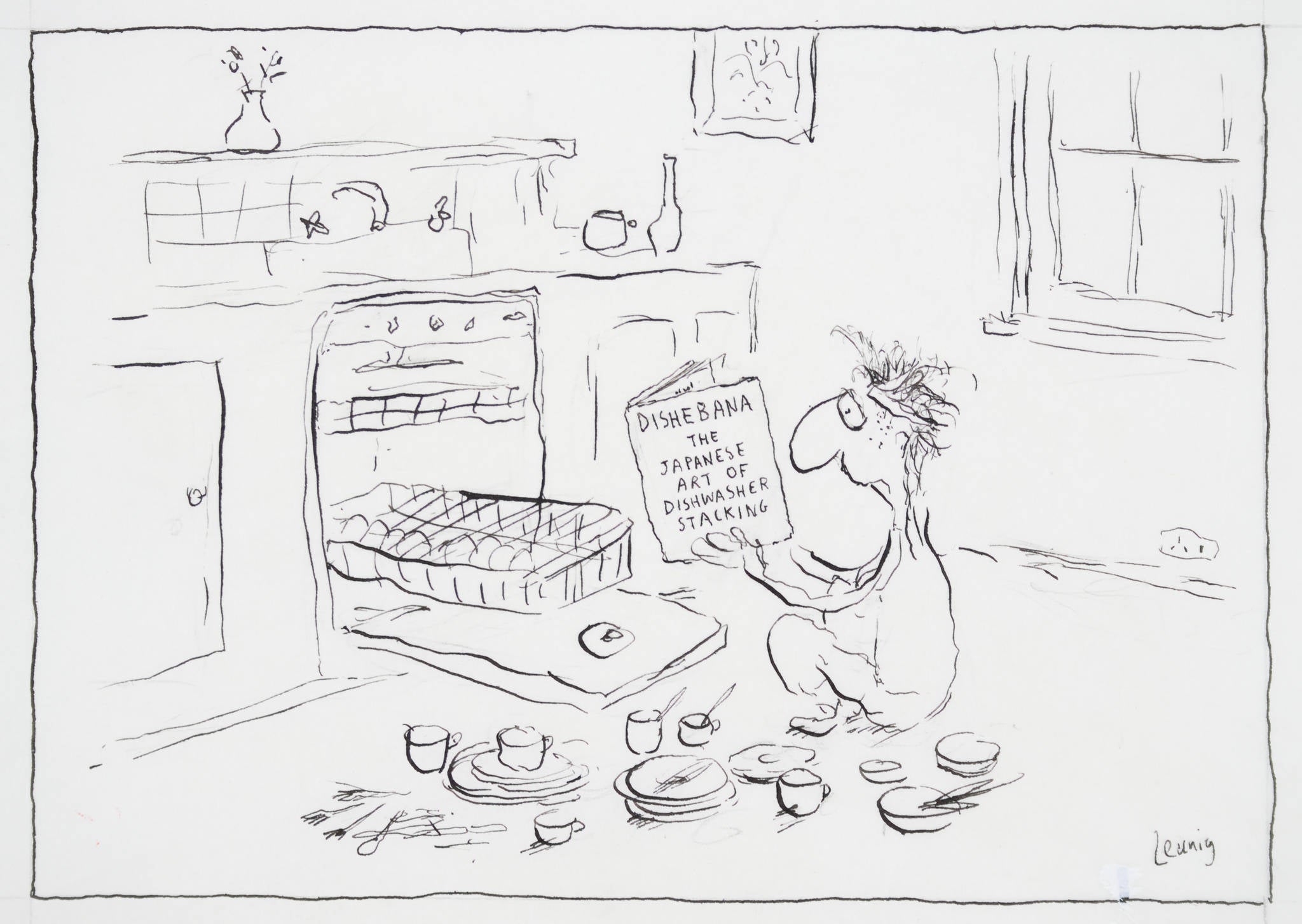 Michael Leunig 'Dishebana (The Japanese Art of Dishwasher Stacking)'