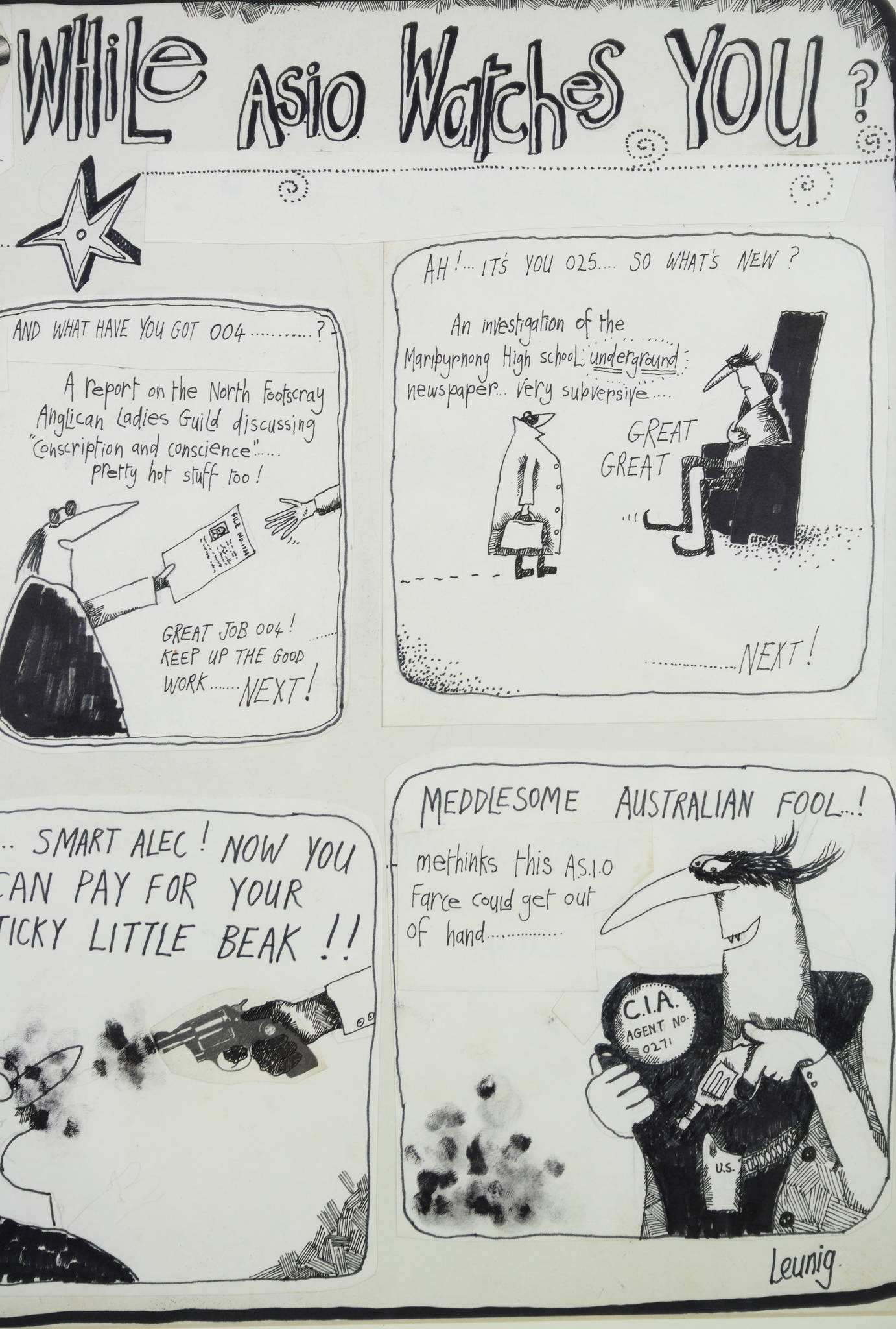 Michael Leunig 'Who watches A.S.I.O while A.S.I.O watches you?'