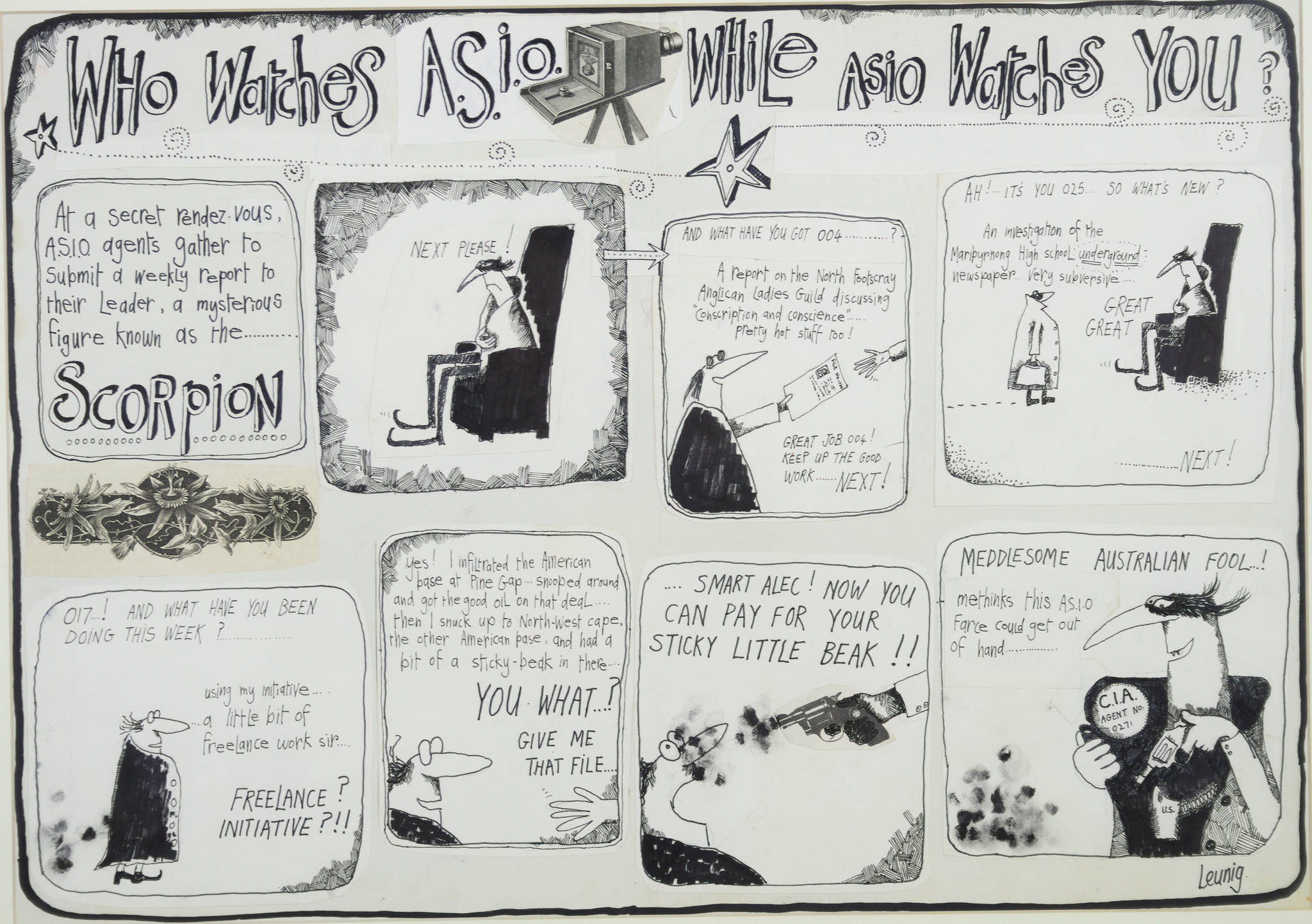 Michael Leunig 'Who watches A.S.I.O while A.S.I.O watches you?'