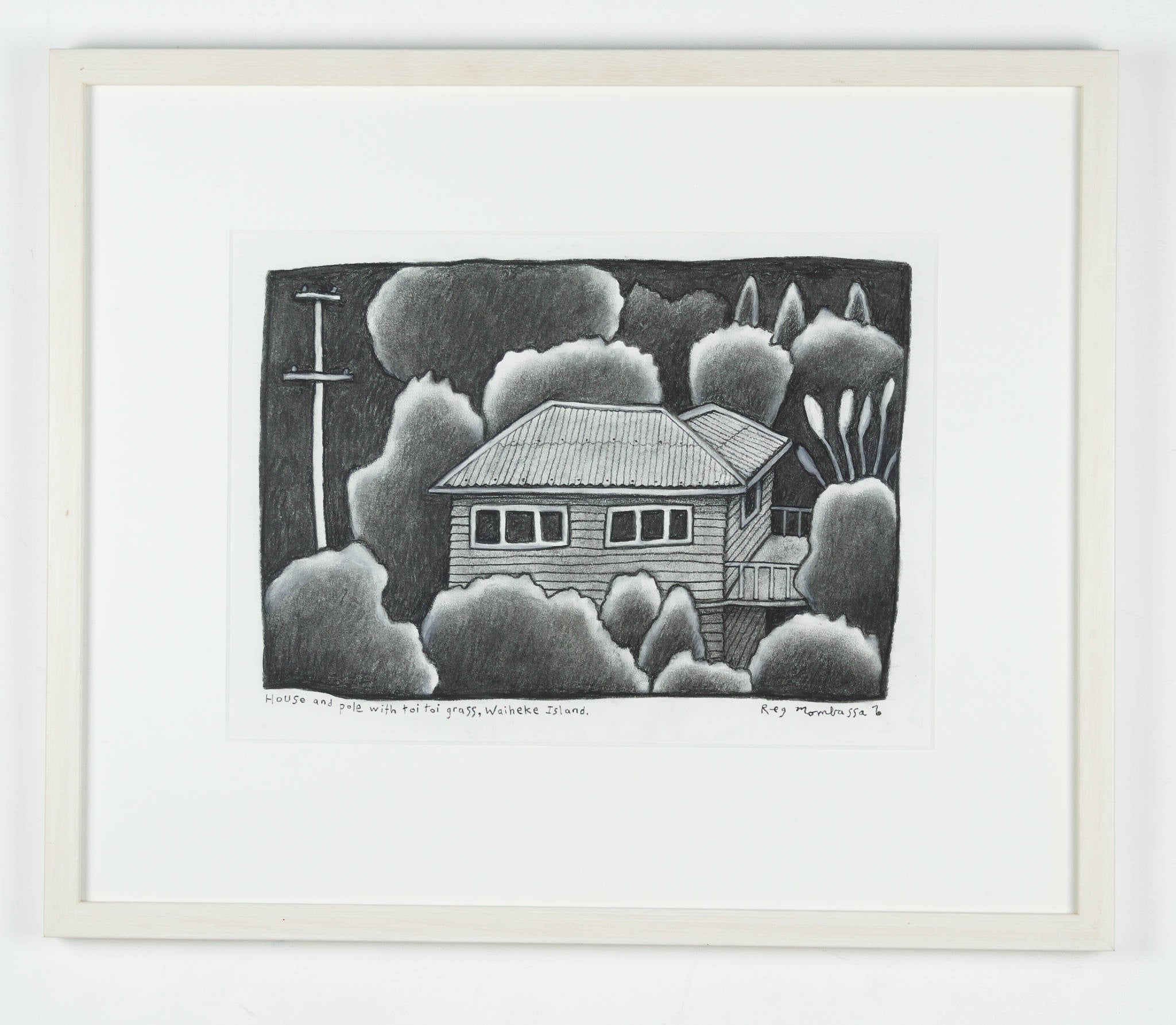 Reg Mombassa 'House and Pole with Toi Toi Grass, Waiheke Island'