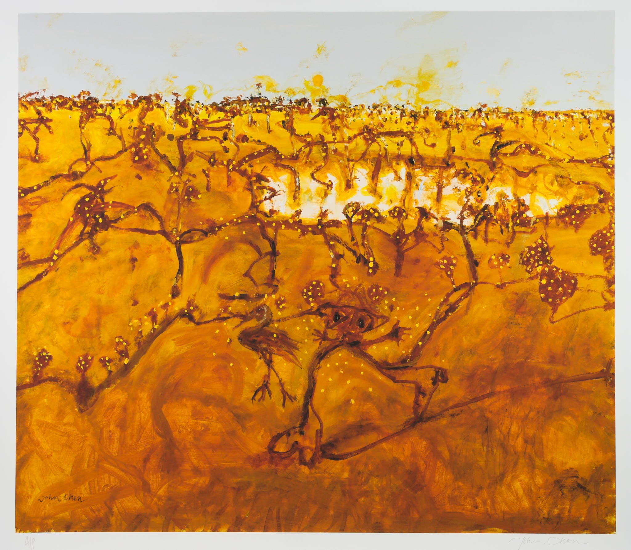 John Olsen 'Wattle and the Chasing Bird Landscape'