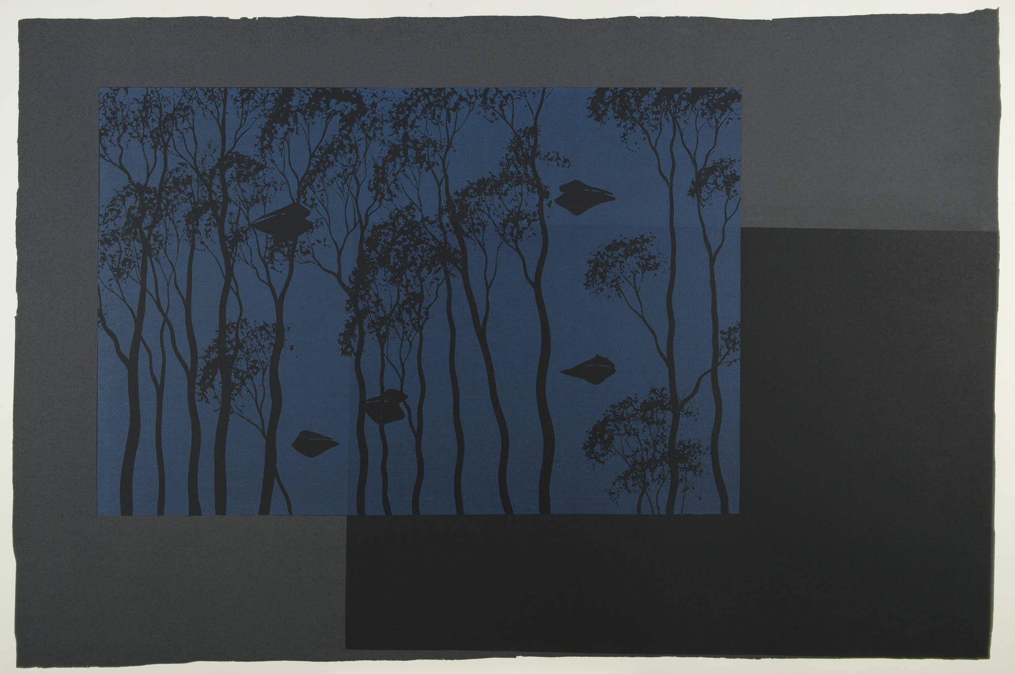 Lin Onus 'Blue Reflection with Frogs Heads (Black)'