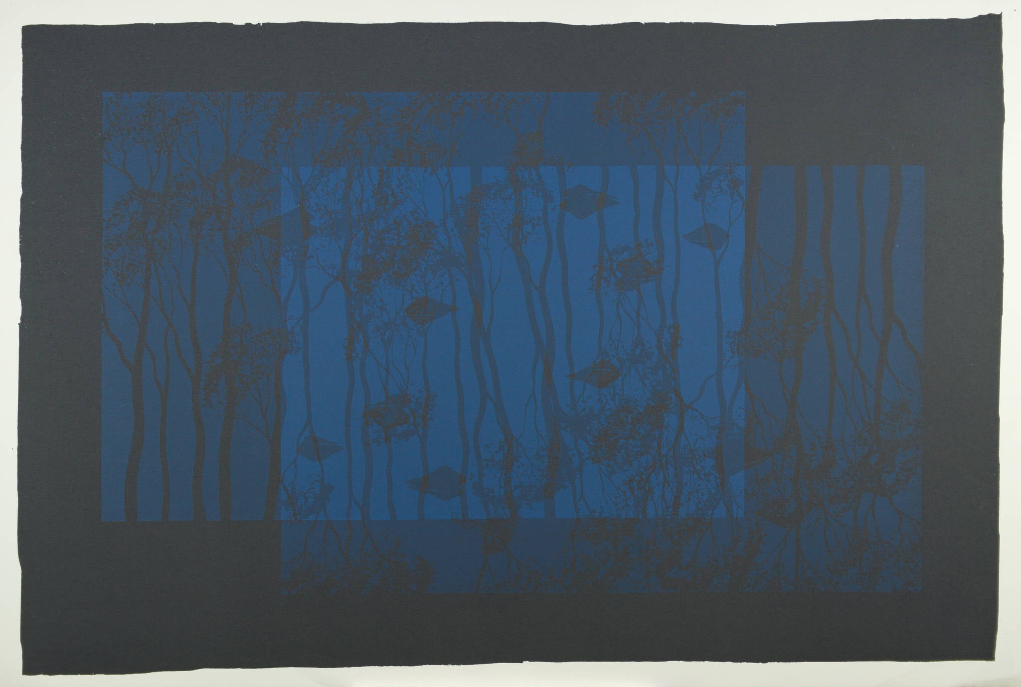 Lin Onus 'Blue Reflection with Frogs Heads (Charcoal)'