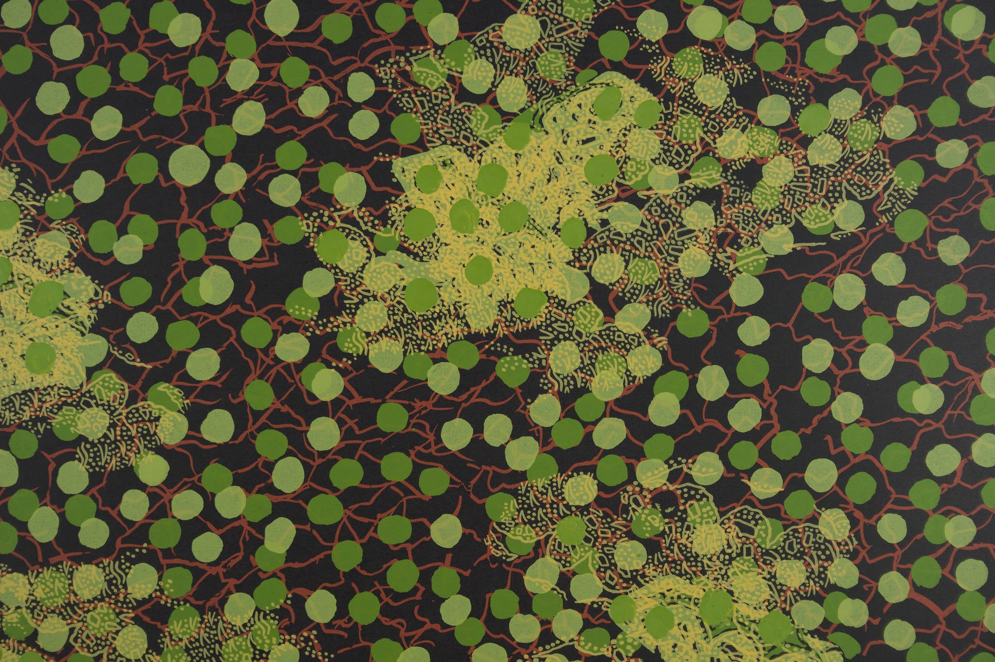 Lin Onus 'Green and Red Pattern with Frog Pattern'