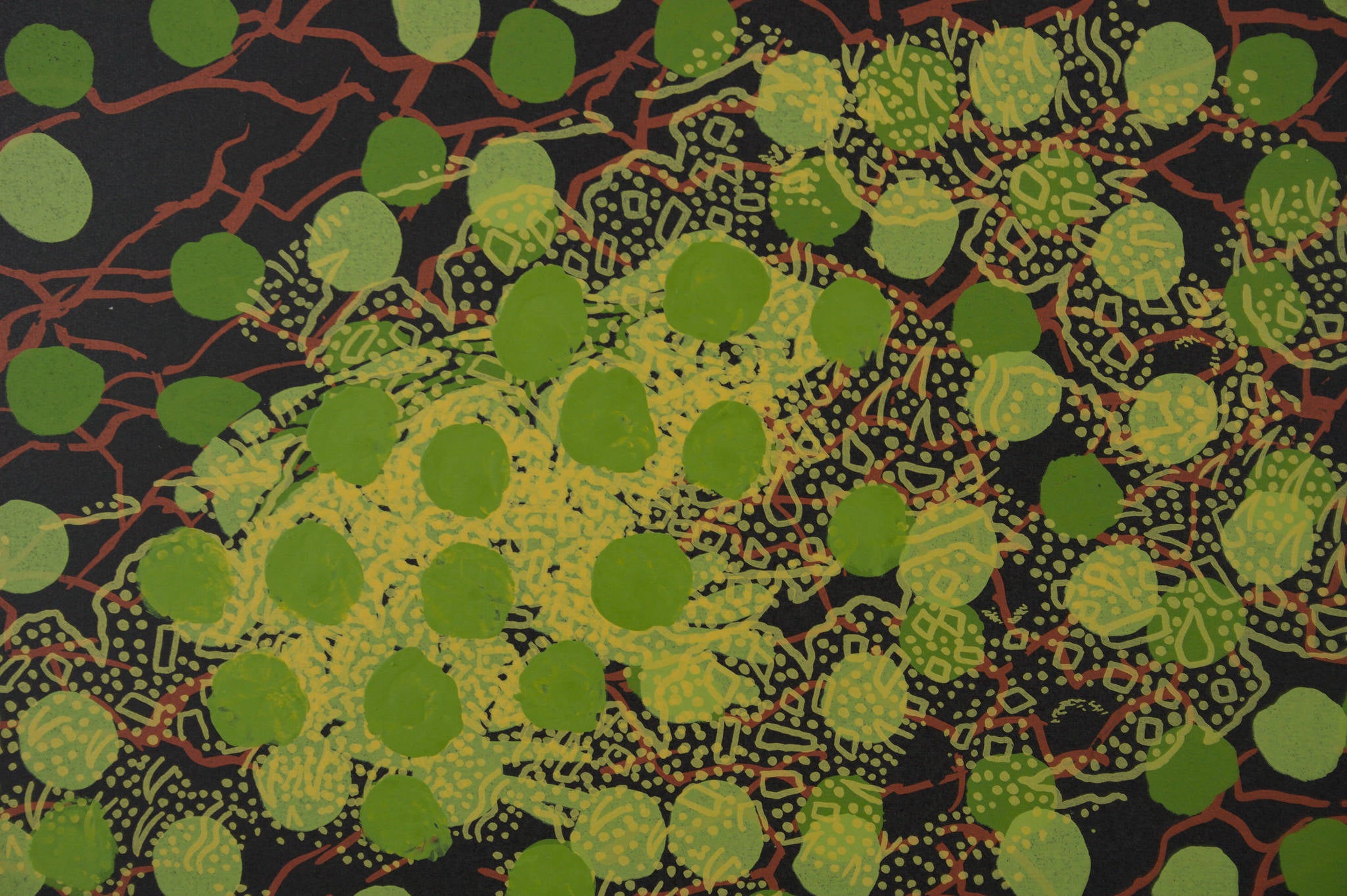 Lin Onus 'Green and Red Pattern with Frog Pattern'