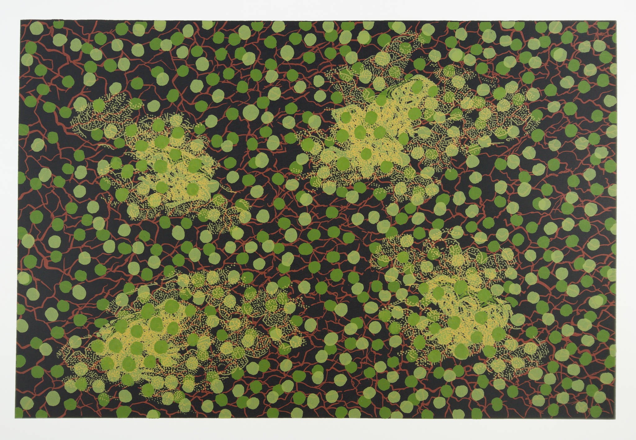 Lin Onus 'Green and Red Pattern with Frog Pattern'