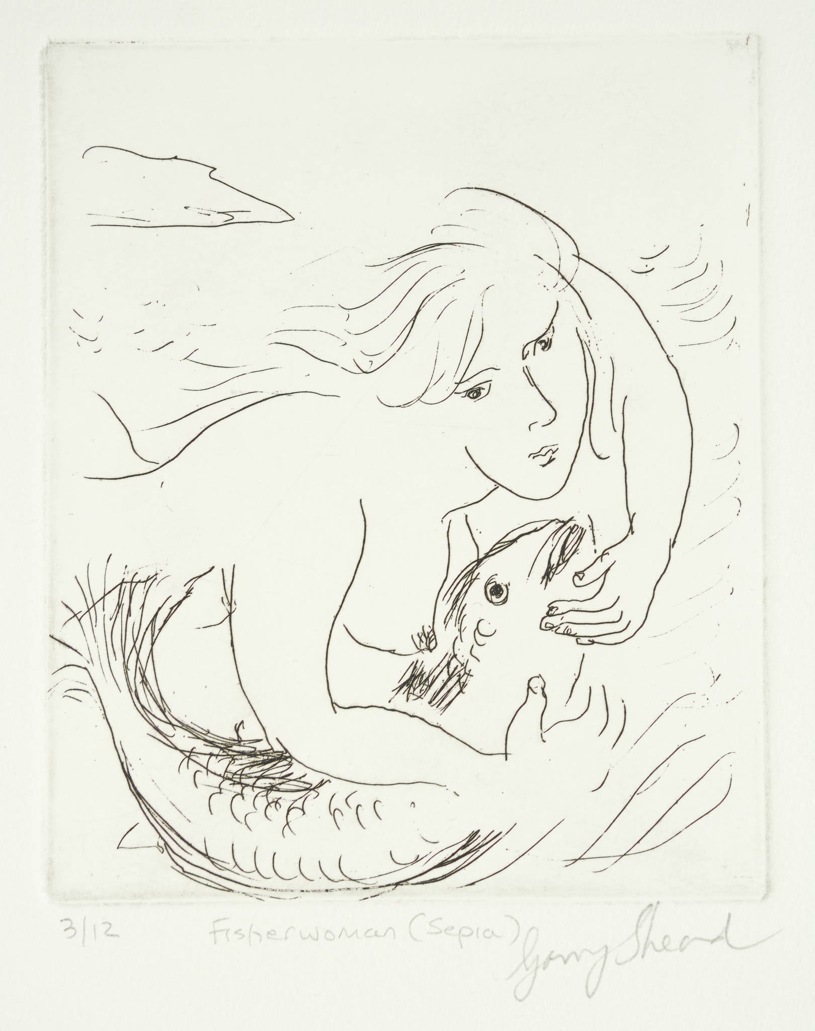 Garry Shead 'Fisherwoman (Sepia)'