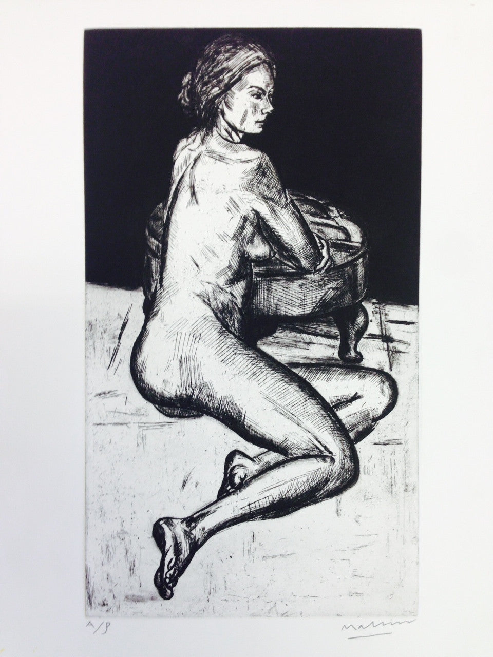 Jeffrey Makin 'Untitled (Nude leaning on stool)'