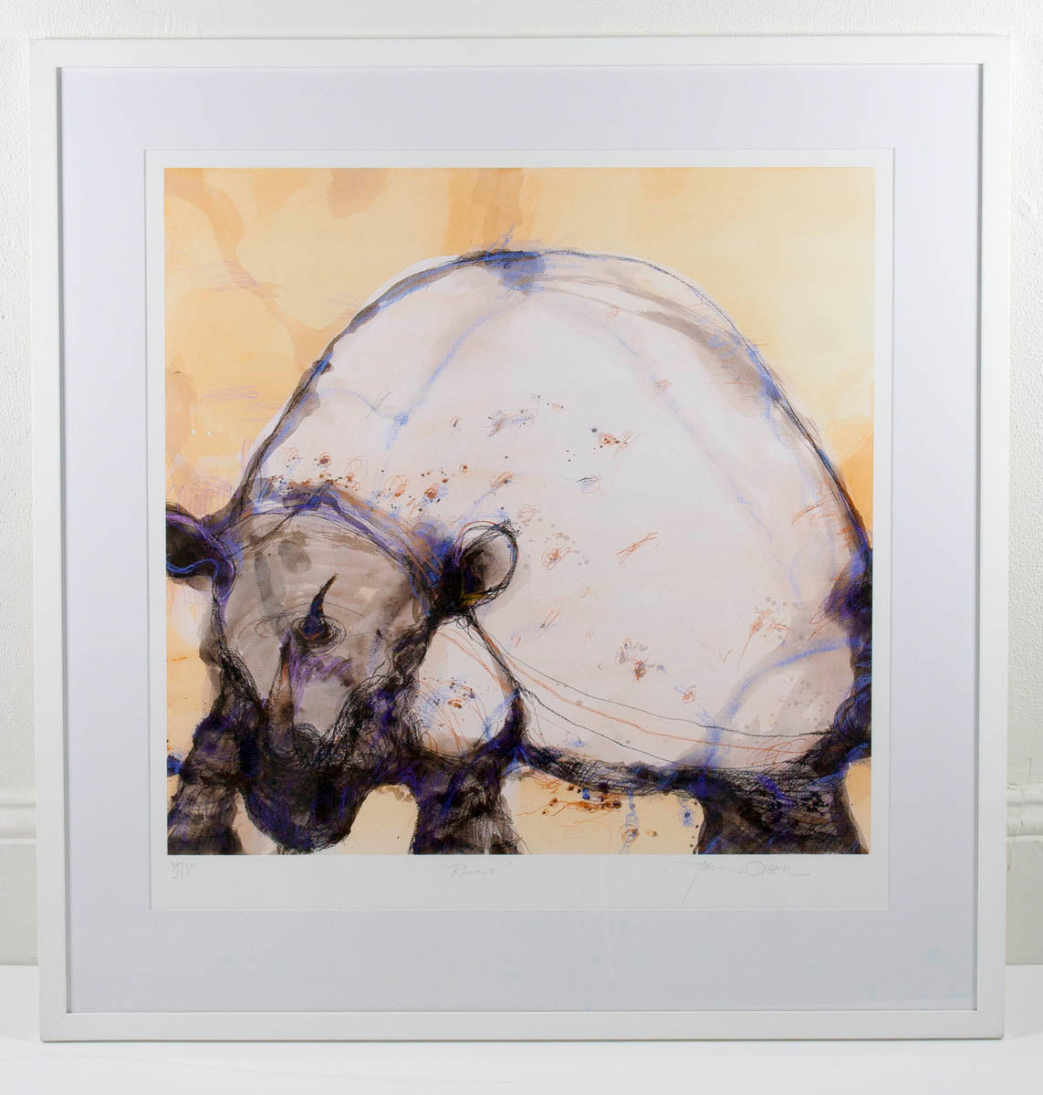 John Olsen 'White Rhino' - pigment print on paper