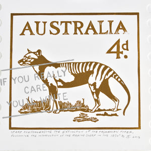 Clayton Tremlett 'Stamp acknowledging the extinction of the Tasmanian Tiger following the introduction of the Merino sheep in the 1830s'